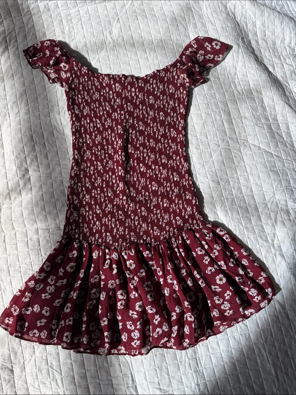 Zara- Burgundy Floral Smocked Dress